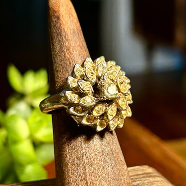 Vintage Bellini Yellow Crystal Cocktail Ring Multi Gemstone Mid Century Jewelry Gift 