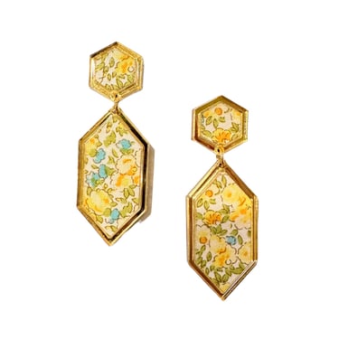 Sample Sale Yellow Floral Hex Green Earrings