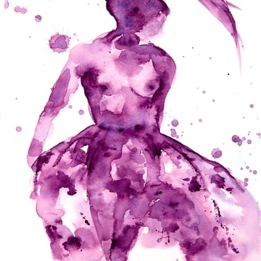 Tasteful Nude Woman Watercolor Painting - Figurative Woman Watercolor Art - Vintage Style Art - Contemporary Woman Watercolor Painting 
