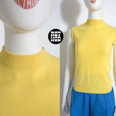Vintage 60s 70s Lighter Yellow Sleeveless Knit Top 