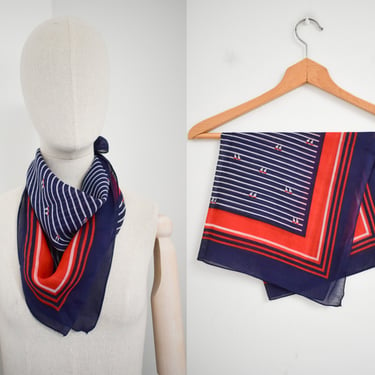 1980s Pappagallo Sailboat Stripes Scarf 