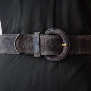 wide black leather belt | 80s 90s vintage black suede statement waist belt 