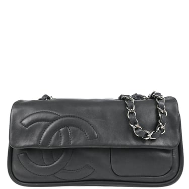 Chanel 2006-2008 Gray Lambskin Straight Flap Shoulder Bag