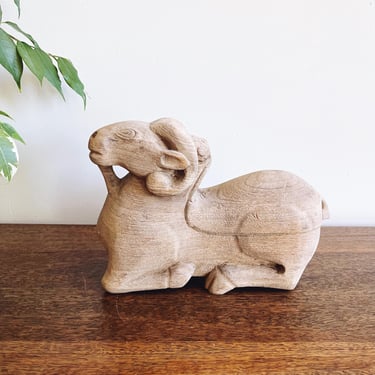 Vintage Chinese Hand-Carved Wooden Ram 