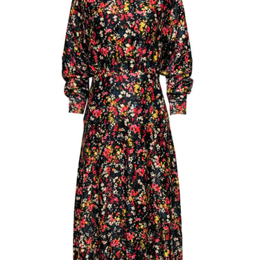 Something Navy - Black & Multicolor Floral Print Mock Neck Maxi Dress Sz M