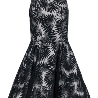 Alice &amp; Olivia - Black Sleeveless Racerback Leaf Print Dress Sz 6
