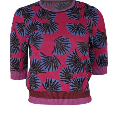 Diane von Furstenberg - Pink & Blue Print Metallic Knit Top Sz S