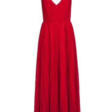 Fame & Partners - Red Sleeveless Pleated Gown w/ Crisscross Back Sz 10