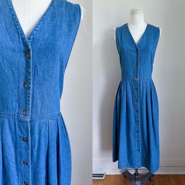 Vintage Dark Wash Denim Button Front Dress / S-M 