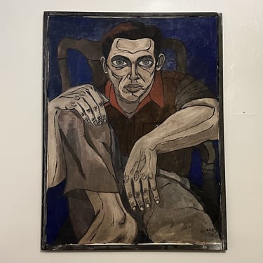 1940s Painting of Mysterious Man in Unusual Pose - 42