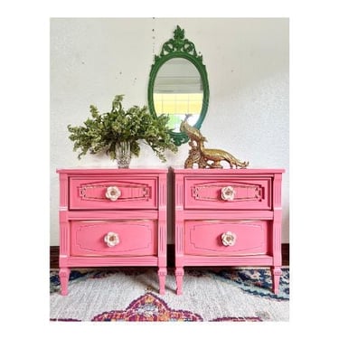 A Pair of Hollywood Regency Hot Pink End Stands/Bedside Tables/Storage Tables/Bedroom/living room tables 