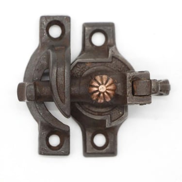 Antique Cast Iron Coppered Brass Button Window Lock