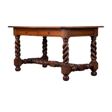 19th Century French Louis XIII Style Barley Twist Walnut Writing Desk 