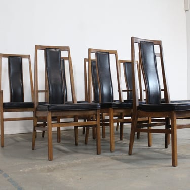 Set of 8 Mid-Century Modern Tall Back Dining Chairs by Founders 