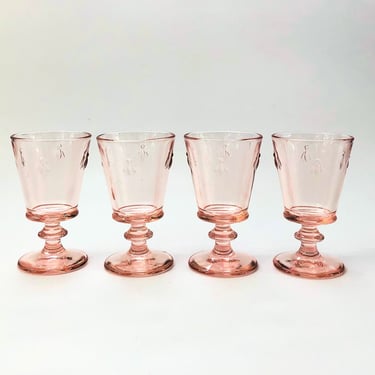 Vintage Pink Bee Wine Glasses by La Rochere France - Set of 4 
