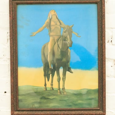 1930's Native American on Black Horse Appeal to the Great Spirit