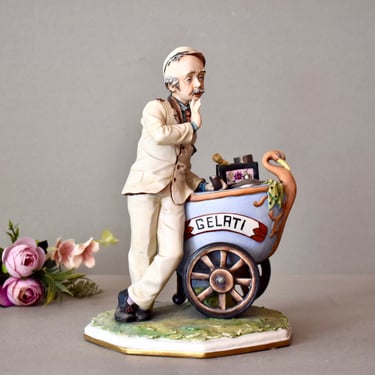 Antique Biscuit Porcelain Figurine Capodimonte Gelatier Collectable Figurine Gelateria Decor Ice Cream Man 