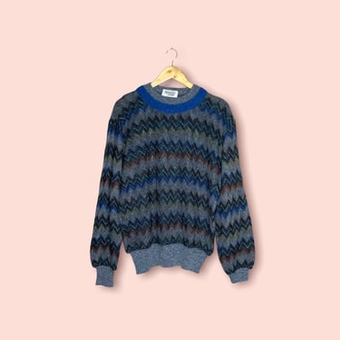 Vintage Missoni Uomo Sweater Wool Mohair, Blue Grey Chevron Size 52 