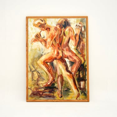 Large Vintage Oil Painting of Nudes