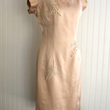 1950's - Blushing Pink - Pearls - Short Wedding Dress - Wiggle Dress - Cocktail Dress - by  Bernetti 