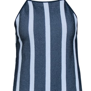 Club Monaco - Navy & White Stripe Knitted Tank Top w/ Mesh Overlay Sz M