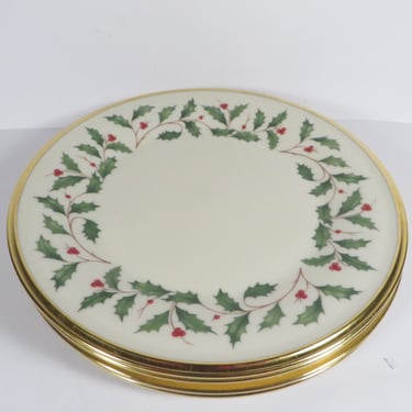 Vintage Lenox Holiday Salad Plates - Lenox Dimension Holiday Set of 4 Cream Gold Holly Salad Plates 