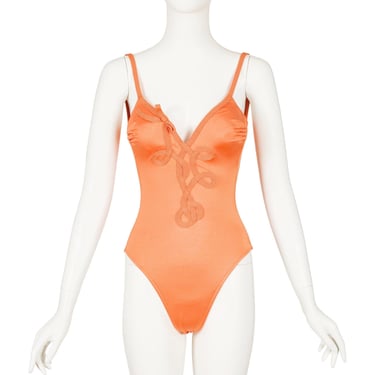 La Perla 1990s Vintage Soutache Coral Backless One-Piece Swimsuit 