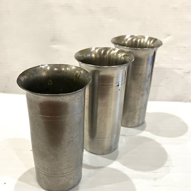 Set of 3 Art Deco Patinated Pewter Tumblers by Old English Antique Metalware