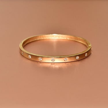 Vintage Solid 14K Gold Diamond Bangle Bracelet, Half Diamond Bangle Bracelet, .56 TCW, Sleek Yellow Gold Bracelet, 585 Fine Jewelry, 6 3/4 L 