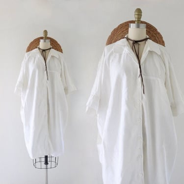 imperfect oversized shirt dress - vintage 90s white womens button summer cover up - see details 