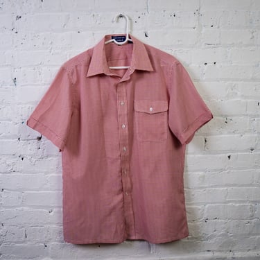 80s Givenchy For Chesa Men's Red and White Square Line Short Sleeve Button Up Shirt Size Large 
