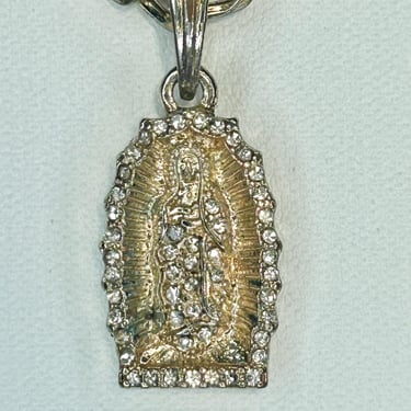 Virgin Mary Pendant Necklace Rhinestone Sparkly Religious Jewelry Christianity 