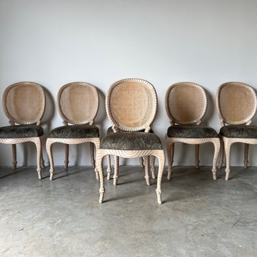 Palm Beach Wood Carved Rope and Tassel Chairs With Cane Backs Set of 6 