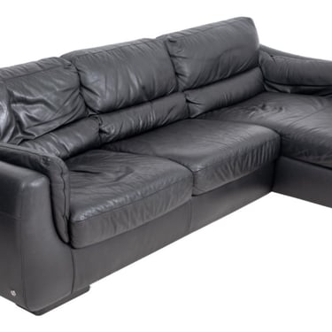 Italian Natuzzi Black Leather Sectional Sofa