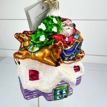 Christopher Radko UP ON the HOUSETOP Jr Santa Reindeer Glass Christmas Ornament 