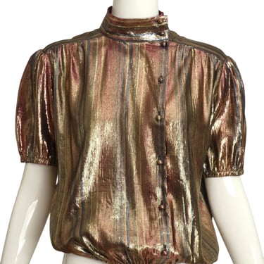 TED LAPIDUS- 1970s Silk Blend Lame Blouse, Size 10