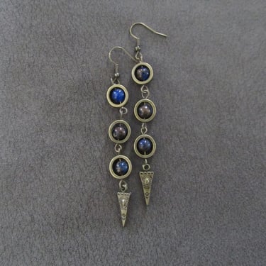 Blue jasper and bronze dangle earrings 