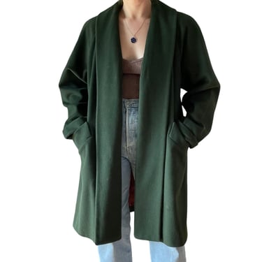 Vintage 1980s Womens Forest Green Wool Mid Length Trench Coat Made in USA Sz 4 