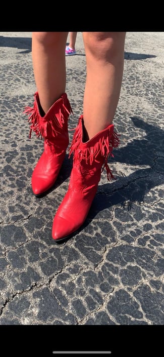 Vintage Lucchese Cowboy Boots Oxblood Red Woven Suede Womens Size