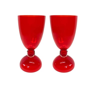 Pair of Red Italian Murano Urns