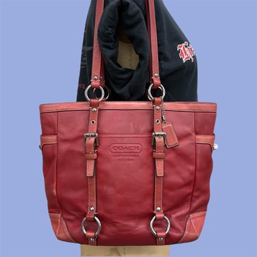 Vintage Coach Gallery East West Tote Bag Retro 2000s Y2K + Genuine Leather + Red + F11524 + Shoulder Bag + Purse + Womens Accessory 