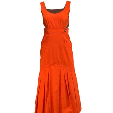 Hunter Bell - Bright Orange Pleated Flounce Hem Midi Dress Sz 0