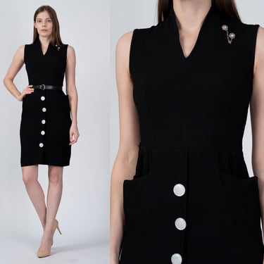 1940s Little Black Wiggle Dress - Extra Small | Vintage 40s Slinky Fitted Pocket Cocktail Dress 
