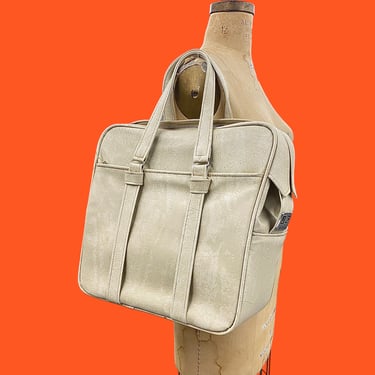 Vintage Samsonite Bag Retro 1970s Mid Century Modern + Silhouette + Beige Vinyl + Luggage Carry On + Overnight Bag + Top Handles + Accessory 