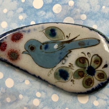 bluebird ceramic pendant necklace blue floral pottery and chain 