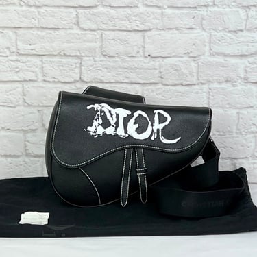 Christian Dior  X PETER DOIG Grained Calfskin Saddle Bag Black