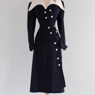Divine 1950's Lilli Ann Gabardine Suit With Pique Collar / SM