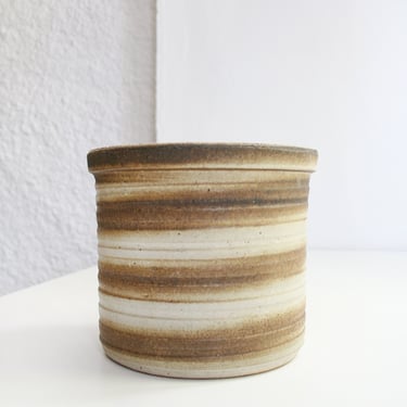 Vintage Scheurich Keramik Striped Sandy Beige Brown Ribbed Ceramic Planter Retro Mid Century Modern West German Pottery Folk Art Modernist 