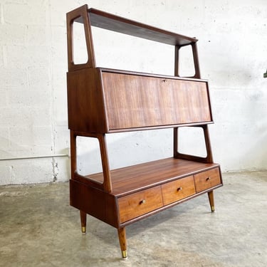 Mid Century Bookcase or Room Divider with Secretary Desk 