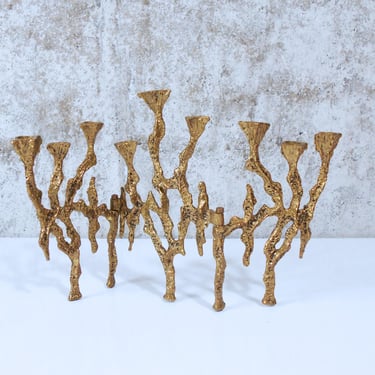 Brutalist Brass Menorah from Israel  - Articulating Chanukah Candle Holder / Hanukkah Lamp 